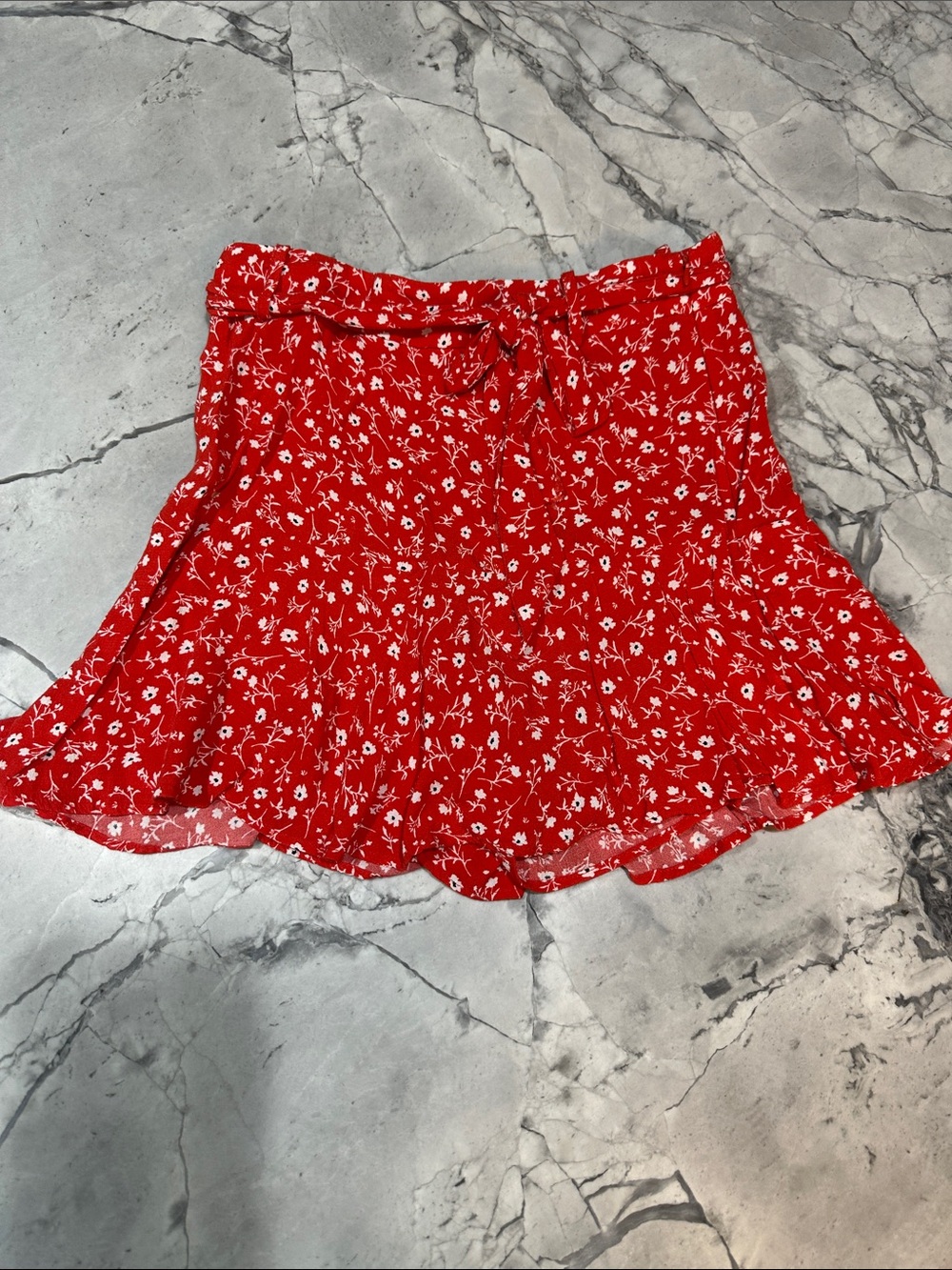 Zara Red Floral Ruffle Skater Skirt